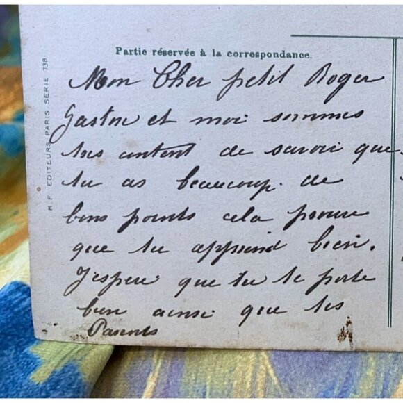 Antique French Postcard Little Sailor Boy Birthday RPPC Hand Tinted Landscape - Picture 4 of 7